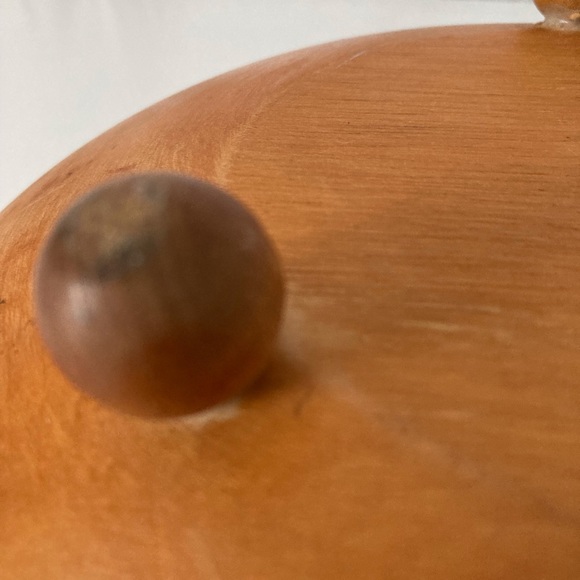 Primitive Wood Dough Bowl Footed Hand Painted  1940's Red Radishes on Inside - Picture 3 of 16